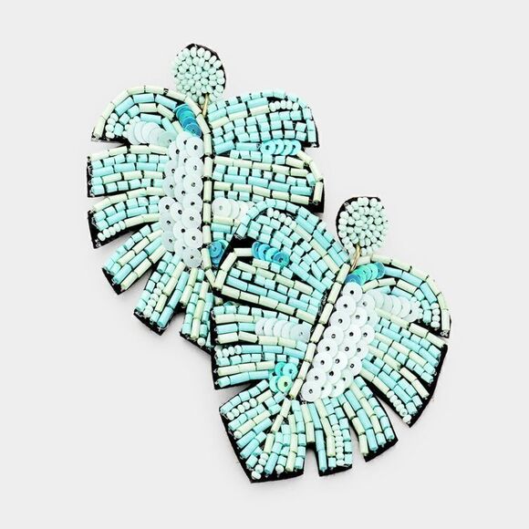 Tropical Leaf Seed Bead Earrings - Picture 1 of 5
